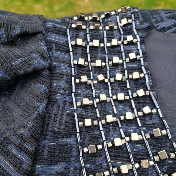 Dress Embellished Black Blue Jewel Textured Old Money Sz 10 ADRIANNA PAPELL - Picture 2 of 13